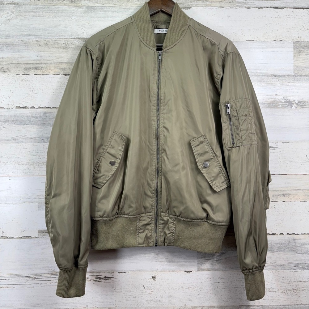 PacSun Bomber Jacket Mens Medium Olive Green Full Zip Utility Flight Normcore